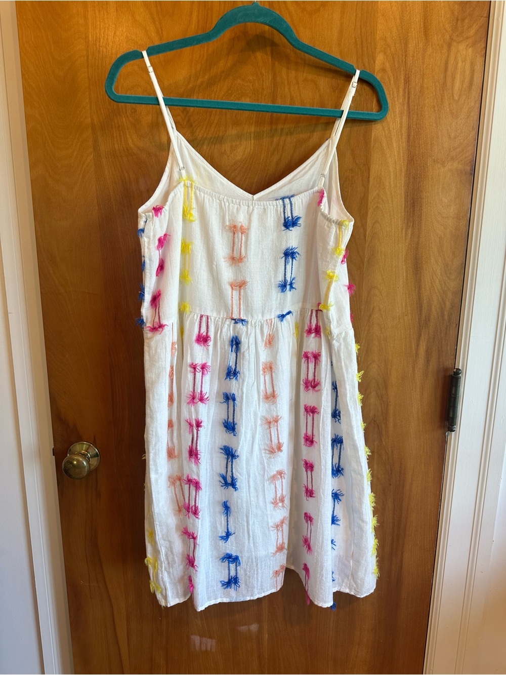 NWT White Loft Women’s V-Neck Spaghetti Strap Dress with Multicolor Embroidery - Picture 5 of 5